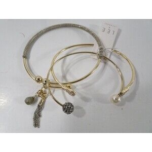 Lee By Lee Angel Pearlize Fireball Open End Tassel bangle Set 3 Bracelet NWT 110